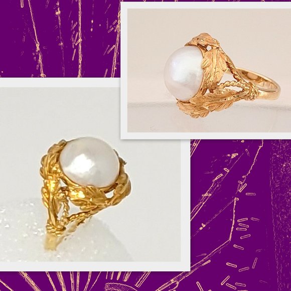 18k Gold 12mm Cultured MABE PEARL Arte d'Oro Ring Italy - Picture 1 of 4